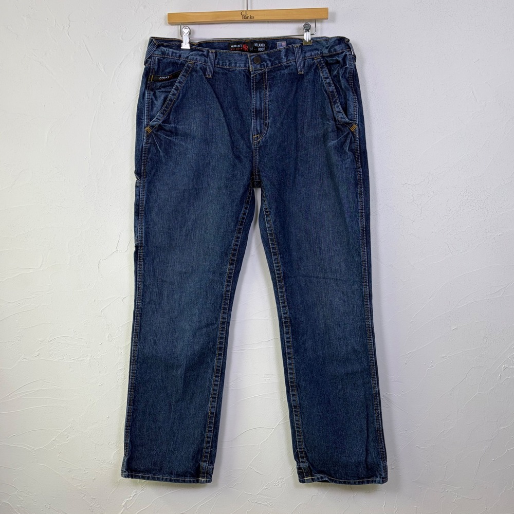 Ariat FR M4 Relaxed Boot Cut Jeans Mens 40x34 Blue Flame Resistant Workwear Dark